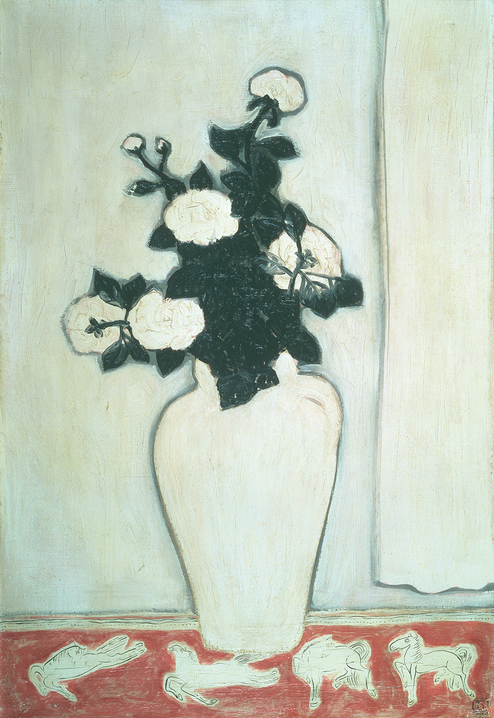 White Peonies and Four Ponies